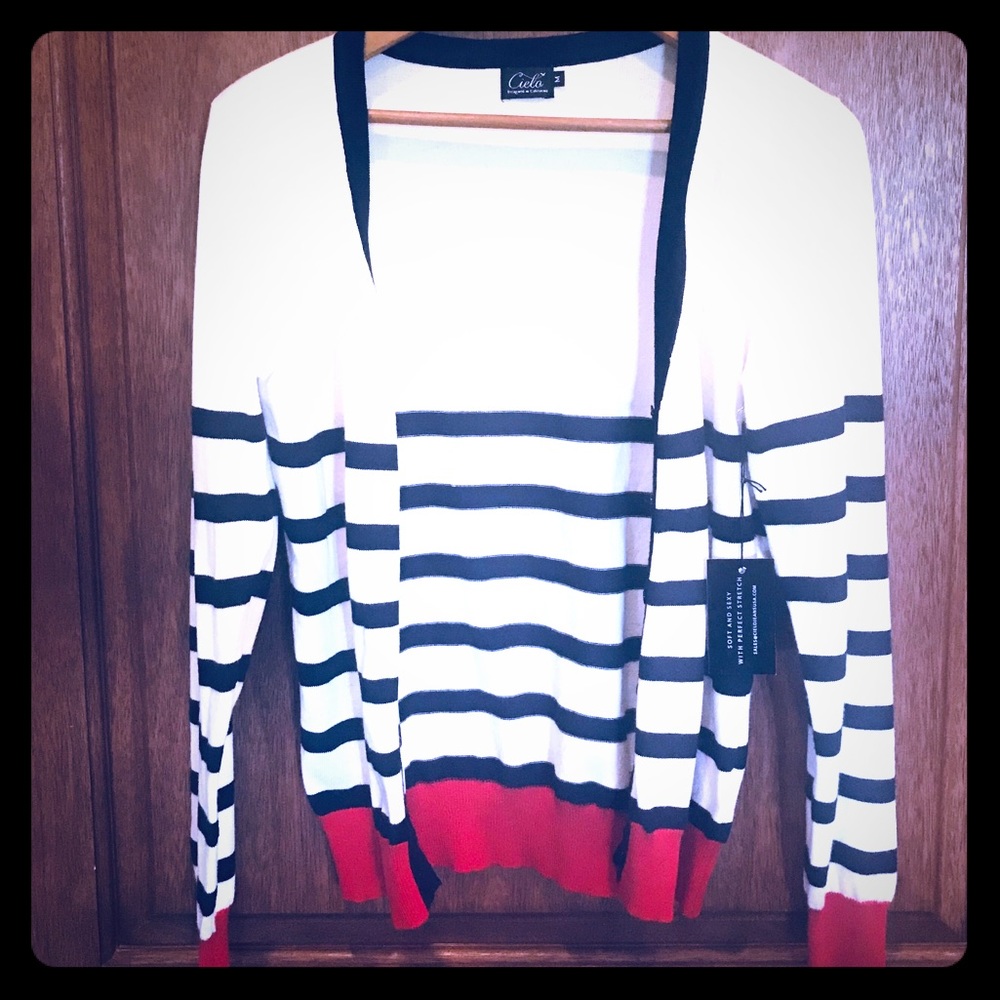 Cardigan in White, Red, and Navy sz M. NWT.